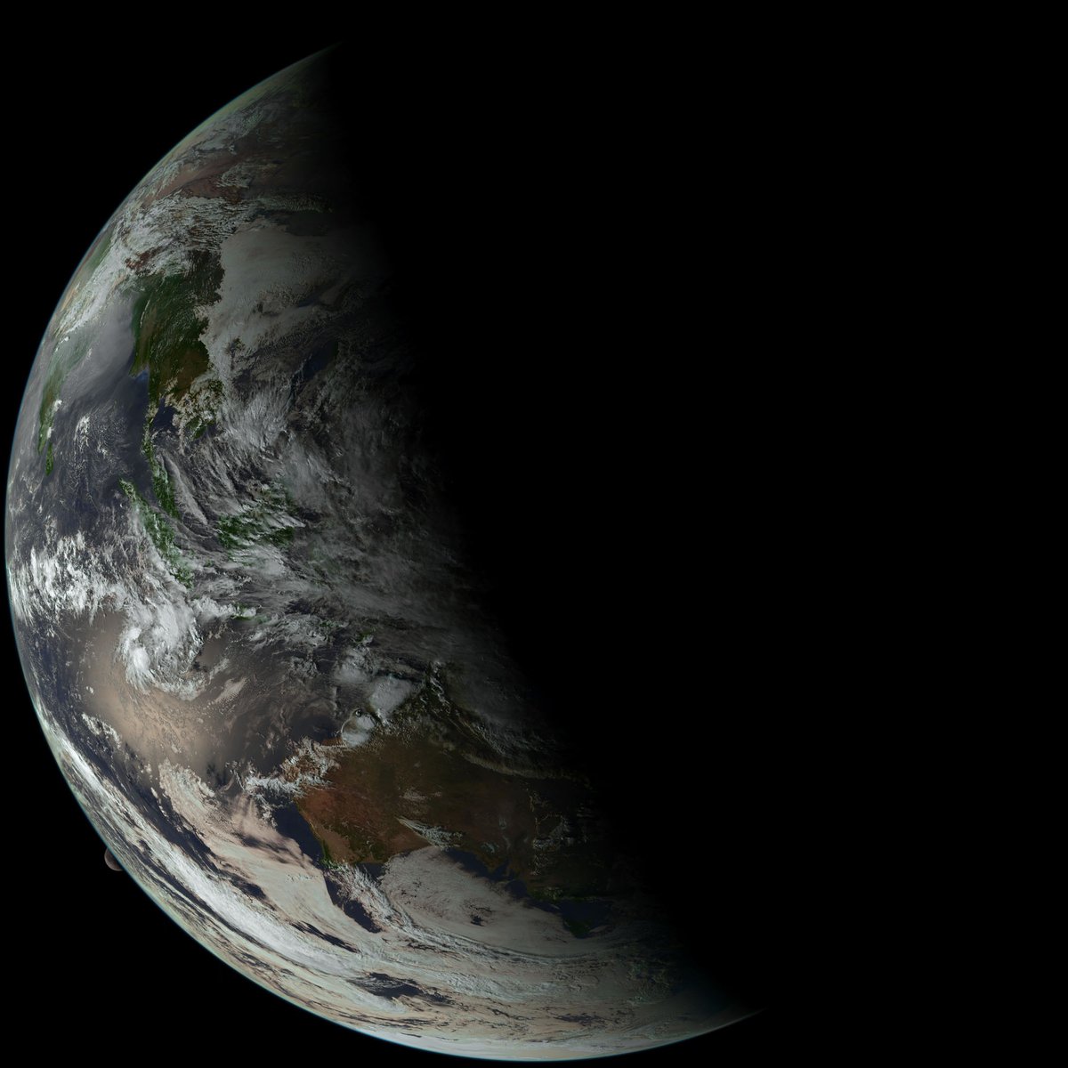 Every now and then I catch the Moon behind the Earth. The thin line of our atmosphere is all we have to breathe. This shot at Dec 28, 0900UT, Himawaricast, Xrit2pic.