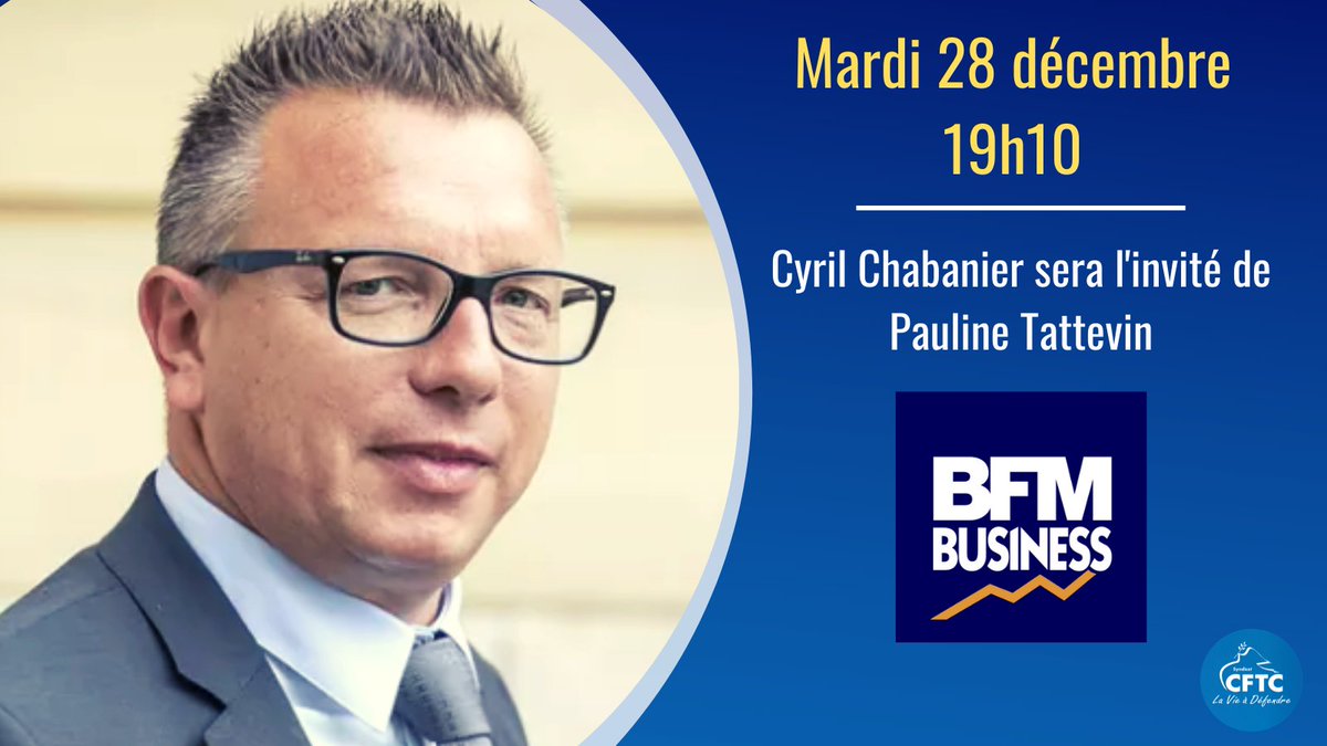 ChabanierCFTC's tweet photo. Je vous donne rendez-vous ce soir à 19h10 sur @bfmbusiness dans Le Grand Journal de l'Eco avec @PaulineTattevin. Je reviendrai sur la réunion du jour avec @Elisabeth_Borne et le nouveau protocole sanitaire dans les entreprises pour faire face au variant #Omicron.
#télétravail https://t.co/7bmTYMhKVC