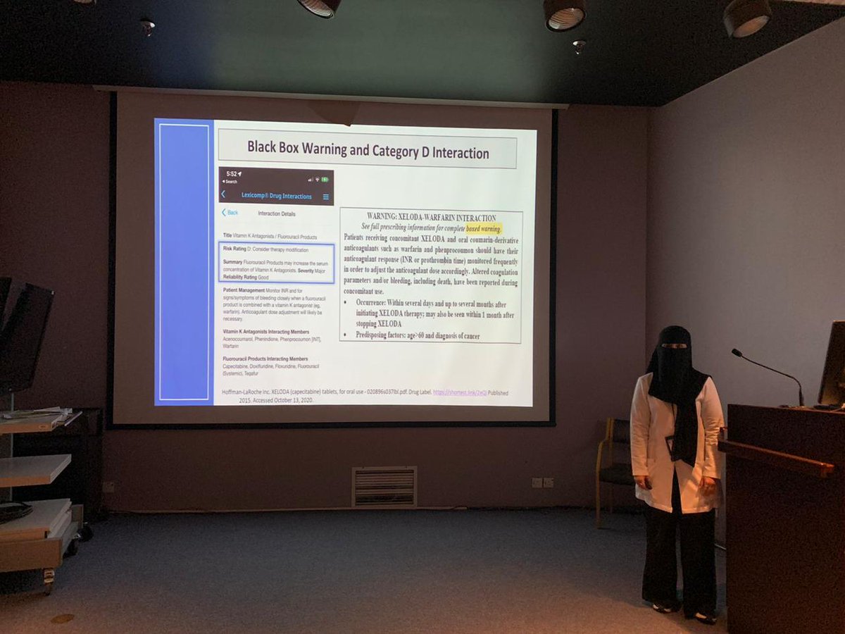 We enjoyed half day activity today by having clinical hour titled“Capecitabine and Warfarin Interaction: A Case Report with Review of Literature and Management Options” presented by Dr.Manal Aljohani,R1
