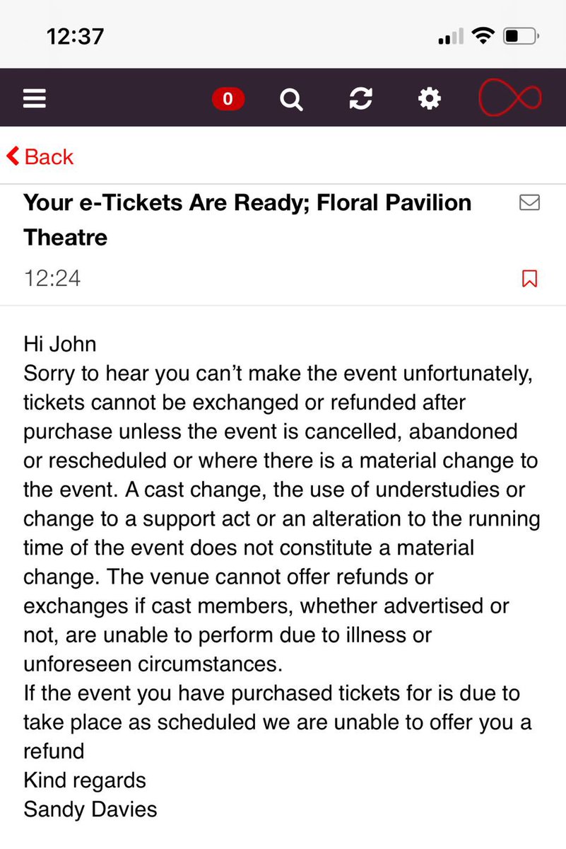 HollyRen89's tweet photo. How disgusting is @FloralPavilion that not even an exchange in tickets is offered when Covid is the reason we cannot attend the pantomime tonight 😟 horrible times for everyone but not a care in the world from them https://t.co/asHnwdB4qt