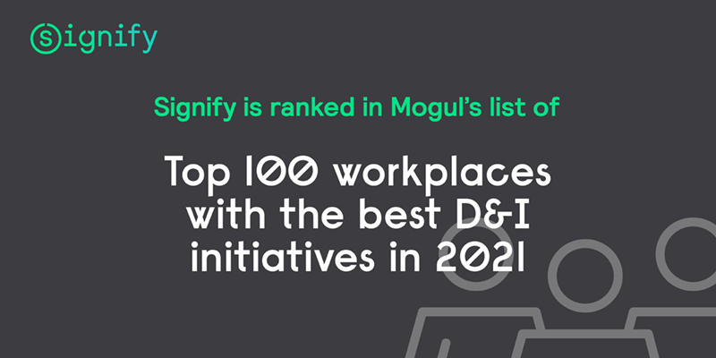 Closing this 2021, one of many things that make us proud is Signify's Inclusion in Mogul's Top 100 Workplaces with the best D&amp;I initiatives. Learn more about our culture through the new blog series, Powering Inclusion, here: signify.co/3sBls3d