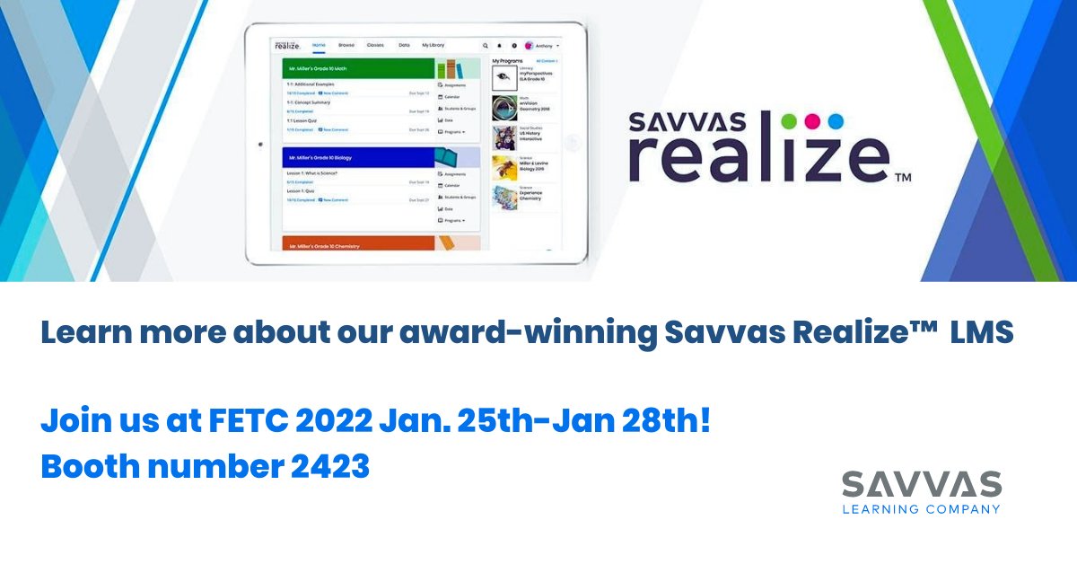 SavvasLearning's tweet photo. 💻 We're excited to showcase our award-winning PreK-12 curriculum solutions at #FETC 2022! Learn more &amp; register today: https://t.co/RJGMjvwjhr #edchat #edtech @fetc https://t.co/hCPScOCUzT