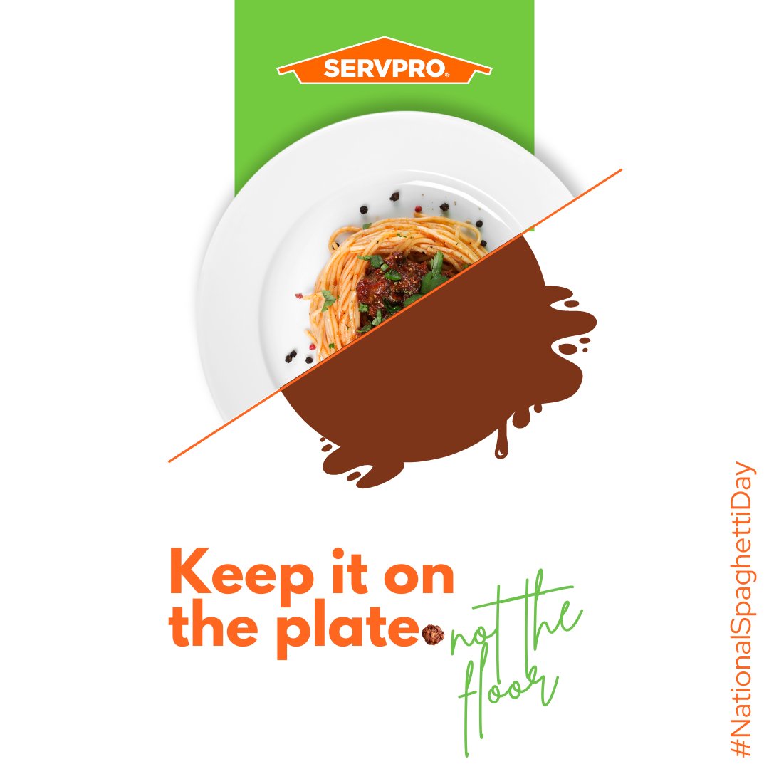 ServproCod's tweet image. If the meatballs do fall and stain the carpet or furniture, call the cleaning pros at SERVPRO. #NationalSpaghettiDay