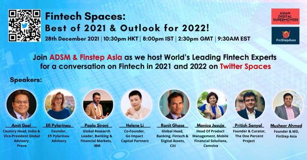 jasuja's tweet photo. Best of 2021 &amp; Outlook for 2022- all fintech enthusiasts, practitioners and learner’s- this is Happening today on @TwitterSpaces , join us!
🔗 https://t.co/gTLbNvP3PE
@efipm @helene_wpli @agentic_ai @ronitA380 @thepsironi
Hosts 🎙@FintechBalerina @sanyalpritish &amp; me https://t.co/rdjakWJ1jA