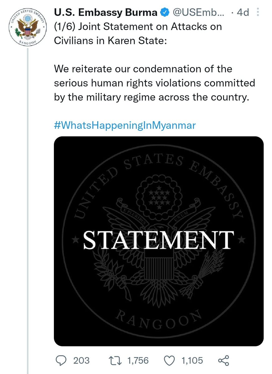 MayWongST's tweet photo. But #Myanmar #military rejected a statement condemning violent attacks issued by diplomats based in country. These embassies include #US #UK #EU. Military says their statement based on "unverifiable sources such as anti-government elements, terrorists" #WhatsHappeningInMyanmar https://t.co/EcFf8BRmZr
