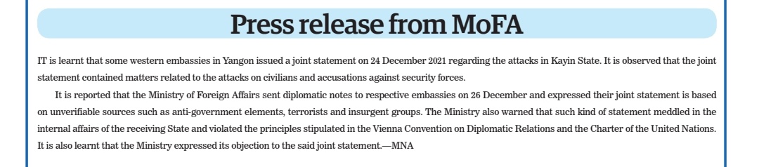 MayWongST's tweet photo. But #Myanmar #military rejected a statement condemning violent attacks issued by diplomats based in country. These embassies include #US #UK #EU. Military says their statement based on "unverifiable sources such as anti-government elements, terrorists" #WhatsHappeningInMyanmar https://t.co/EcFf8BRmZr