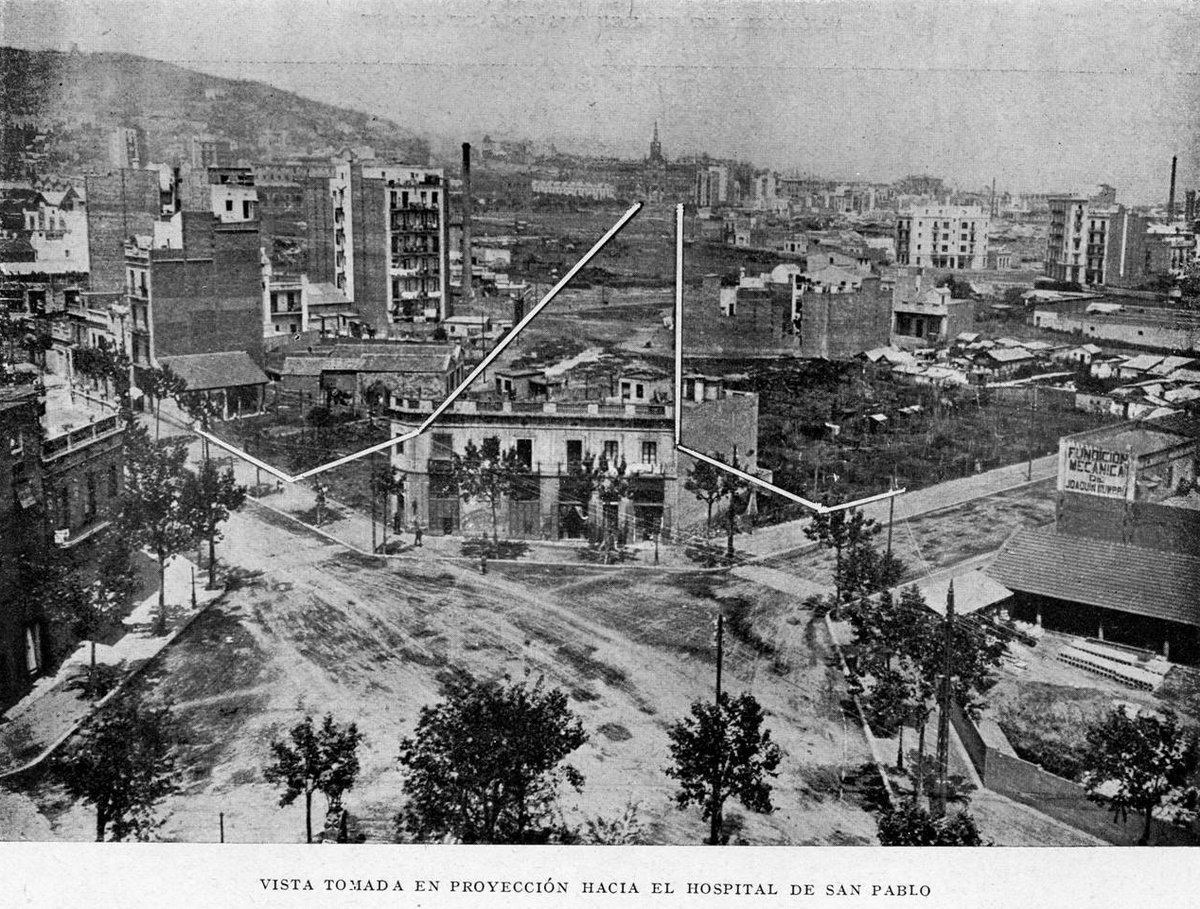efemarq's tweet photo. El Pla Romeu-Porcel fou vigent fins al Pla Comarcal de 1953. I així, aprofitant l'empenta de l'Exposició Internacional de 1929, l'Ajuntament publica per fi el 1927 aquesta foto, feta des de dalt d'un campanar de la Sagrada Família, amb els límits de la futura #avinguda dibuixats. https://t.co/7BLRESbTYW