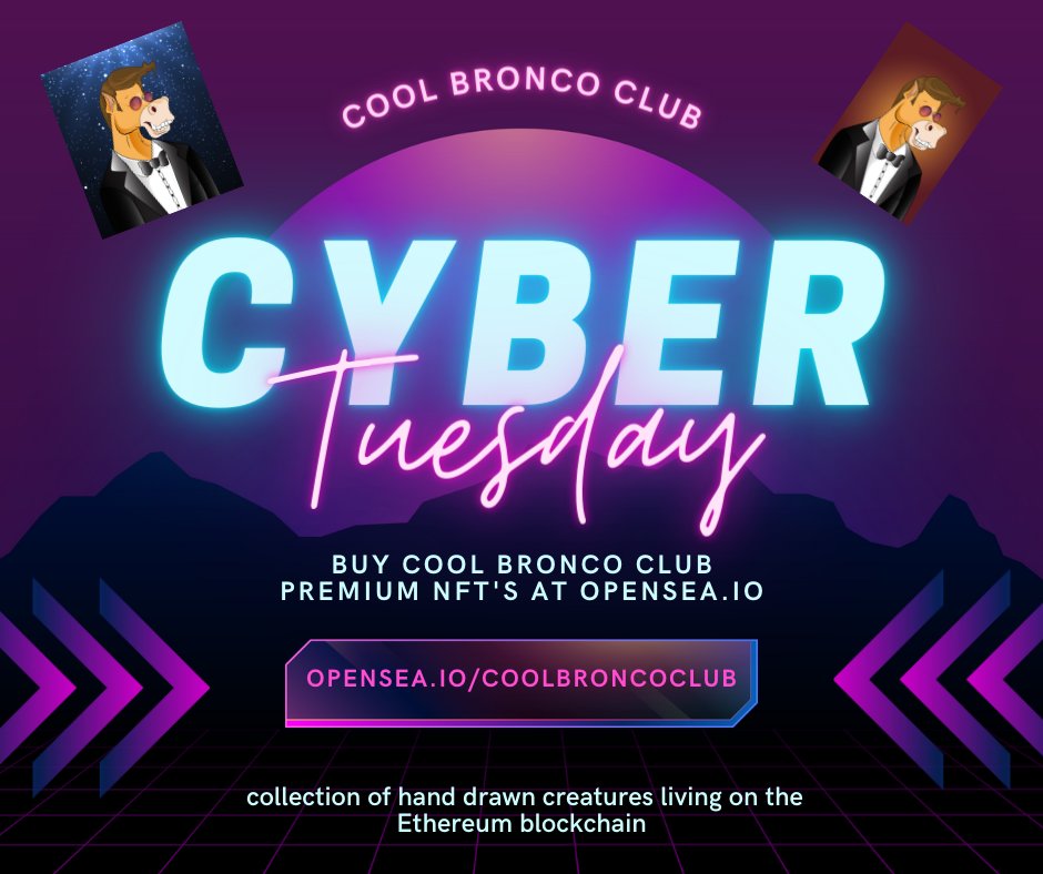 coolbroncoclub's tweet photo. COOL BRONCO #NFT GIVEAWAY! Join our biggest giveaway for a chance to win The Happy Devil Bronco NFT and $10,000 in cash!
To enter:
1️⃣ Follow @coolbroncoclub
2️⃣ Like this post &amp; share in the story
3️⃣ Join our Discord (link in bio)
4️⃣ Tag a friend on this post. https://t.co/eL3soHx8dr