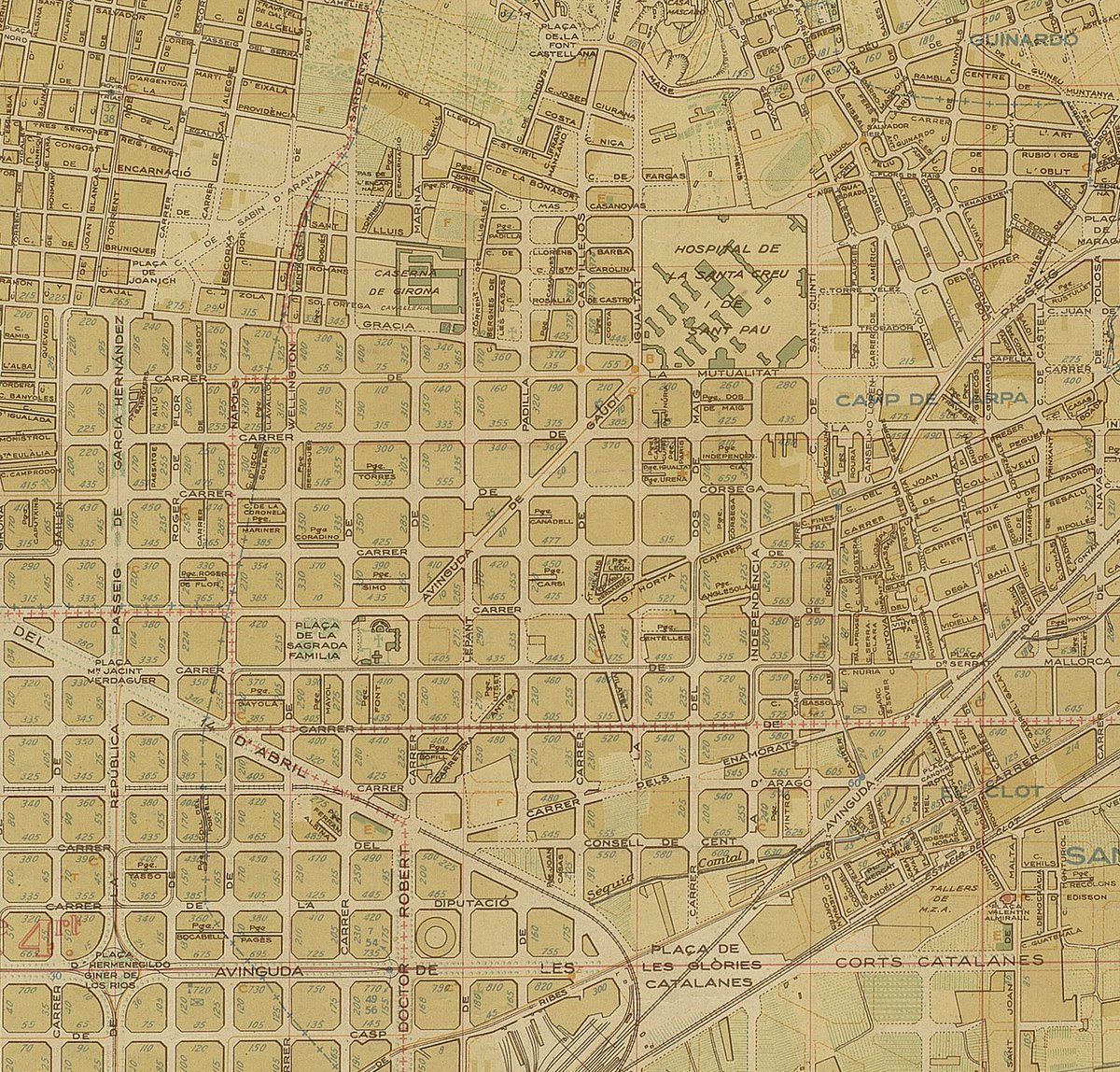 efemarq's tweet photo. El 1931 l'anomenaren per primer cop "#Avinguda de Gaudí". El plànol és de 1935. Després, el 1939, passà a anomenar-se "Avenida General Primo de Rivera", i des de 1962 es torna a dir "Avinguda de #Gaudí". Tot i que no hauria passat res si s'hagués dit "Avinguda de #Domènech". https://t.co/wdLjL5lgUF