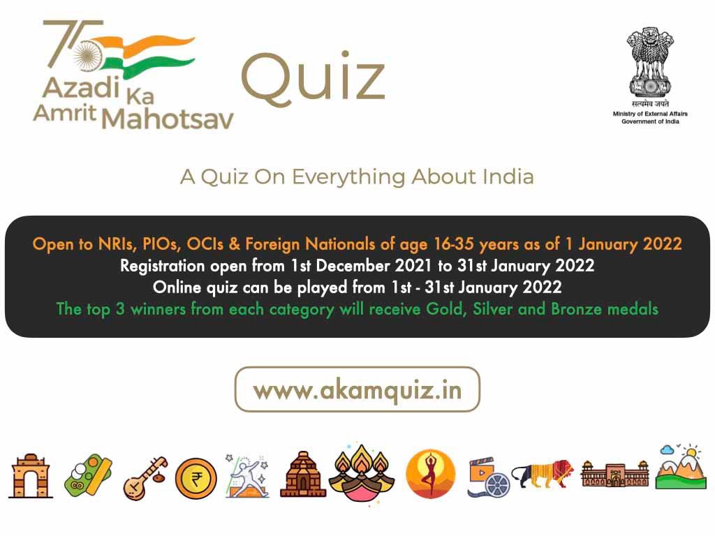 As part of #AmritMahotsav,
<a href="/MinOfCultureGoI/">Ministry of Culture</a> &amp; <a href="/MEAIndia/">Randhir Jaiswal</a> has come up with the #AmritMahotsavQuiz for the overseas Indian youth &amp; foreign nationals to enhance their knowledge abt India. 

All NRIs/PIOs/OCIs &amp; Foreign Nationals can participate. 
Register NOW:akamquiz.in