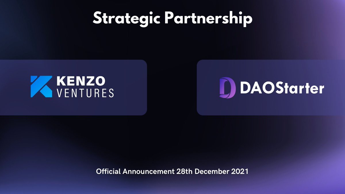 Kenzo_Labs's tweet photo. 🔥We are thrilled to announce our strategic partnership with @DaoStarter

DAOStarter is a public token launchpad, serving for crypto investors &amp; projects. DAOStarter is deployed on BSC, Ethereum and Polygon.

#KenzoVentures
#DaoStarter https://t.co/A6JscK3tnI