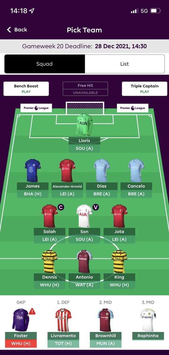 GW 20 team:

Lloris, Son, Brownhill in (-8) ✅
Ramsdale, Mount, Bernardo ❌

OR 57K. 

Good luck all!
