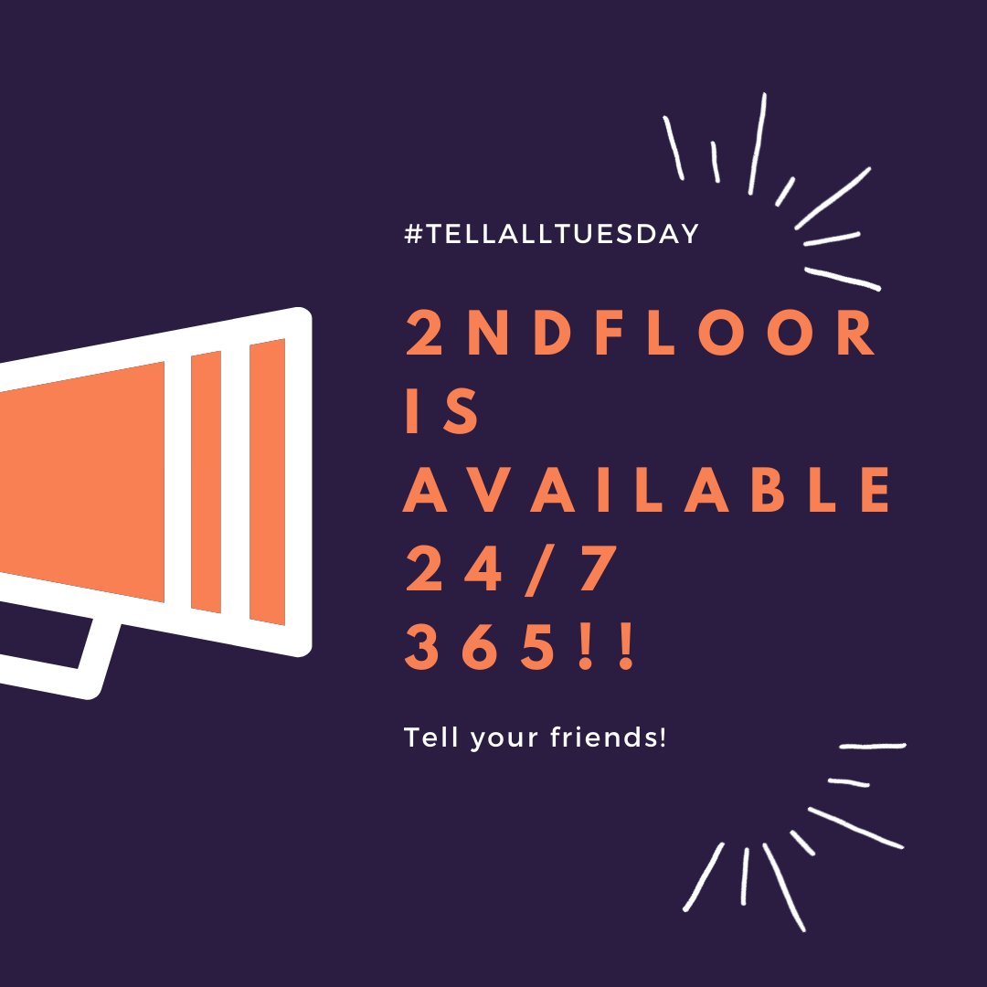 2NDFloorNJ's tweet photo. #2NDFLOOR is available anytime, anywhere, all day, every day. When you need us, we are there! If you know someone who could benefit from the 2NDFLOOR services #tellthem about us!
Simply text/call at 1(888)222-2228.
#tellalltuesday #makeacall #sendatext #wearehere https://t.co/bNGdpskP4P