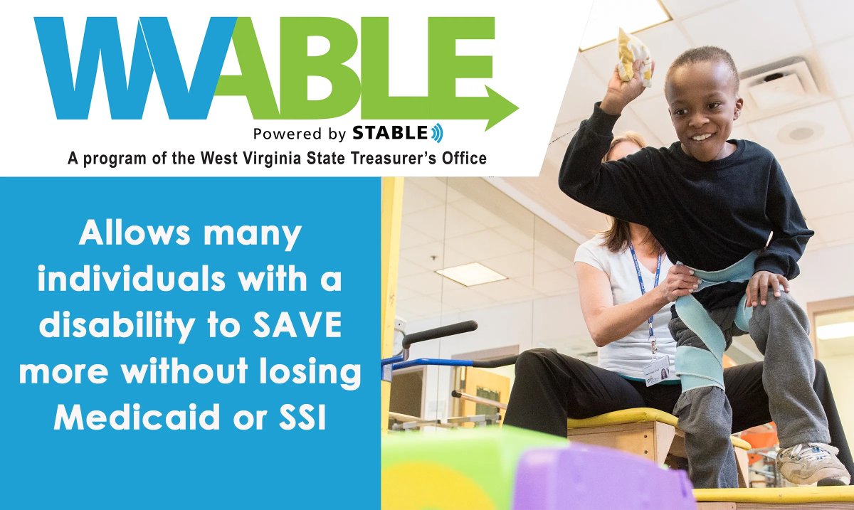 WVTreasury's tweet photo. If your loved one has a disability, know your resources: #WVABLE Accounts allow many individuals with a disability to save money without losing federal benefits like Medicaid or SSI. Learn more at https://t.co/jgt3quseNb. 
#WVABLEpoweredbySTABLE #DifferentlyABLEd https://t.co/k0hRUjhKLJ