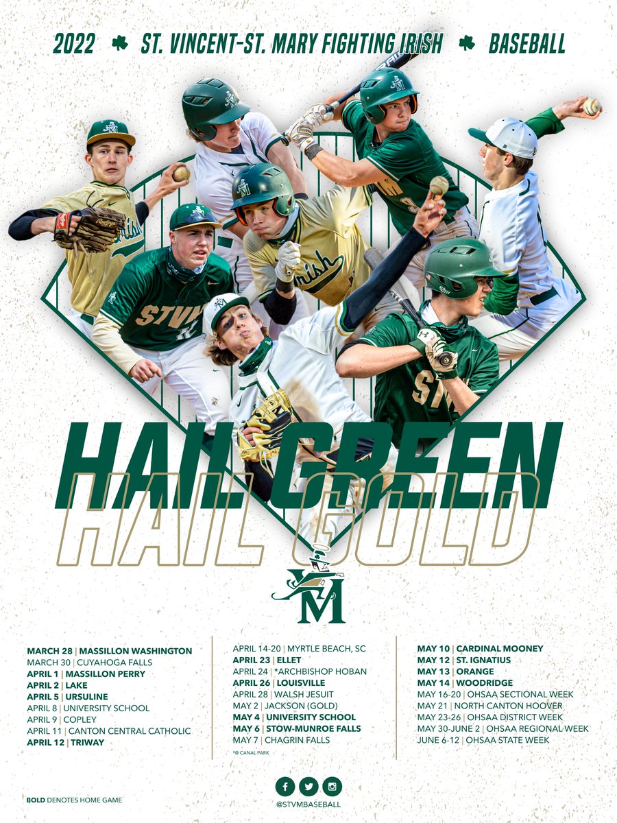 The 2022 Fighting Irish baseball schedule is official ☘️

#GoIrish | <a href="/STVMAthletics/">STVM Athletics</a>