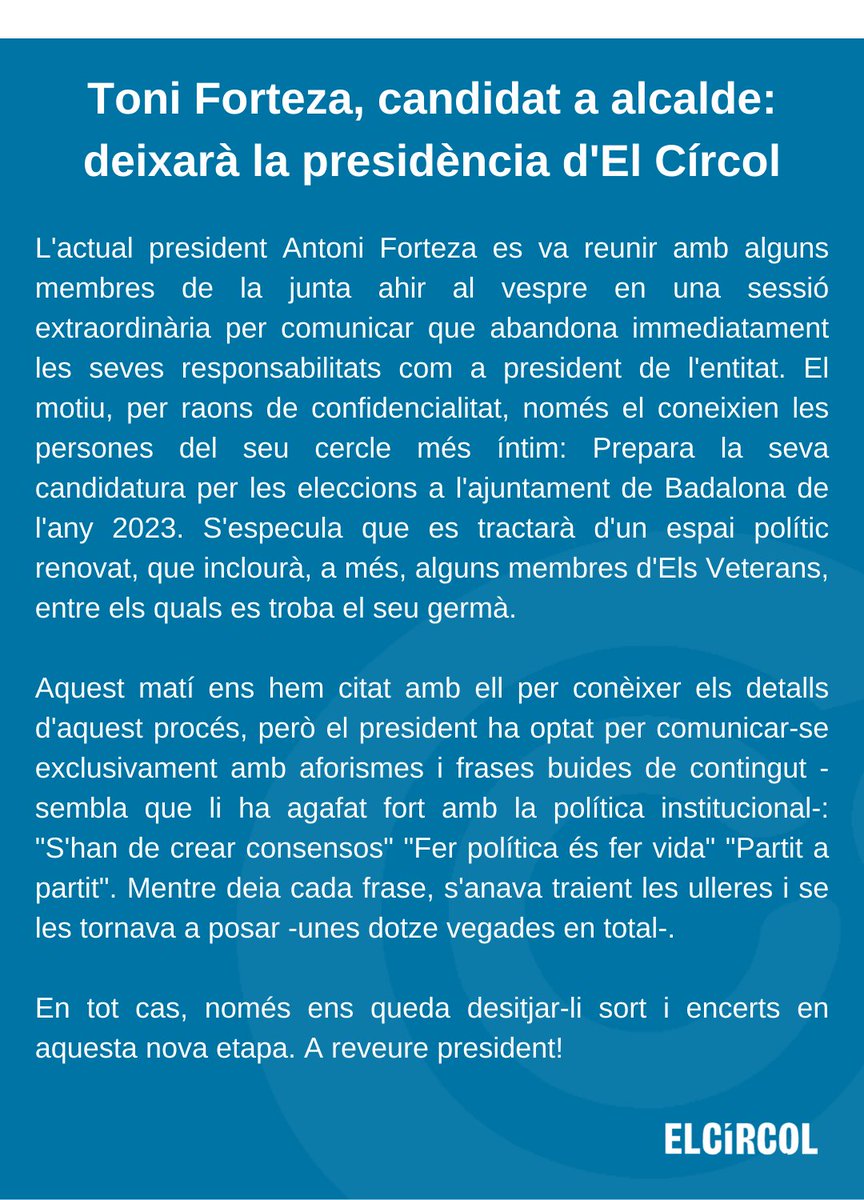 elcircol's tweet photo. 🔵Comunicat oficial | Terratrèmol polític https://t.co/I4i0h3moYO