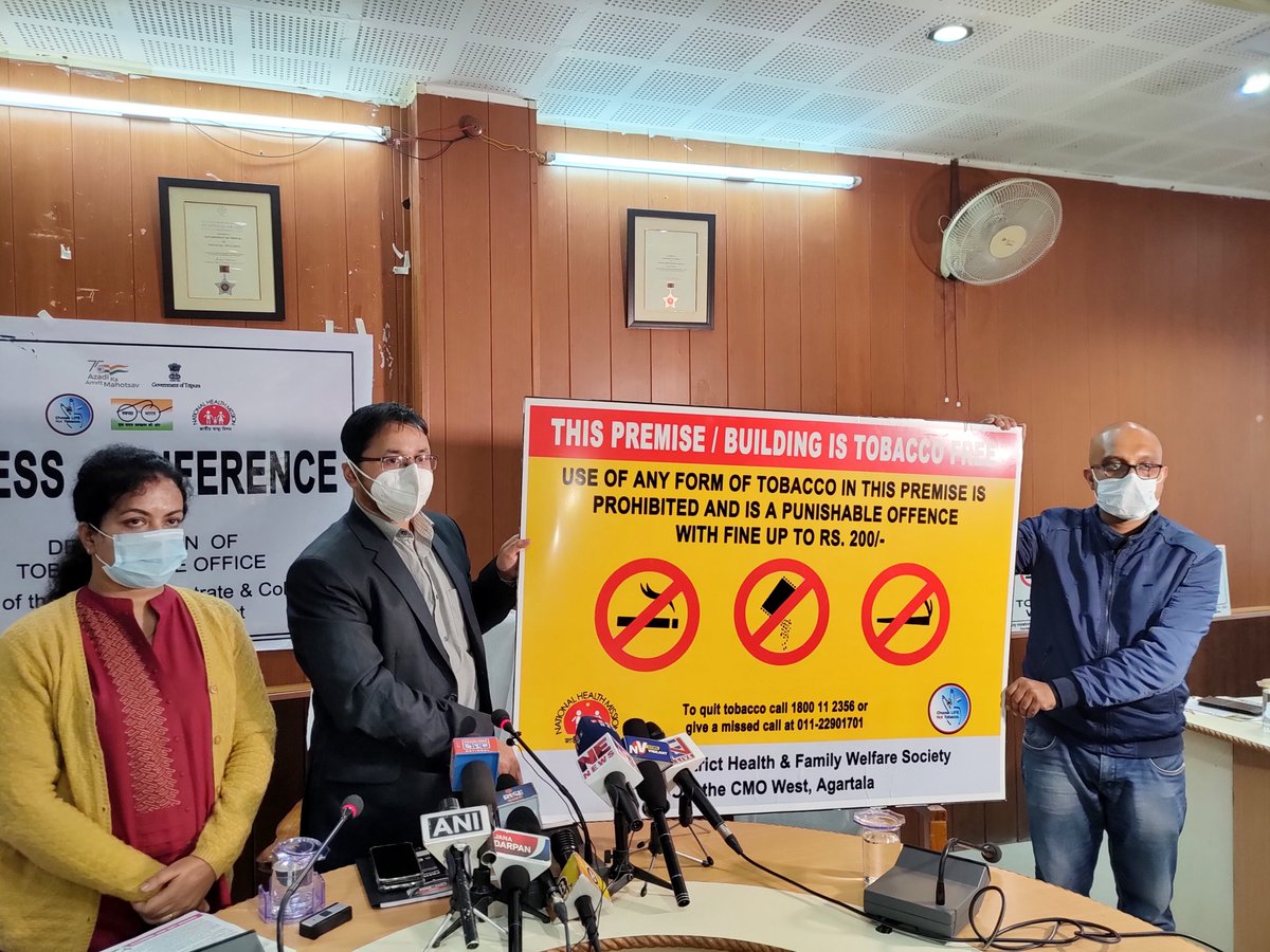 ChiefTripura's tweet photo. District Magistrate and Collector Office of West Tripura District is now Tobacco free office from today onwards. Declared by DM &amp;Collector West Tripura District. @DMWest_Tripura  @nhm_tripura @HfwTripura @MoHFW_INDIA @cs_tripura @tripura_cmo @BjpBiplab @MoHFW_INDIA @UNICEFIndia https://t.co/Duu796zDd1