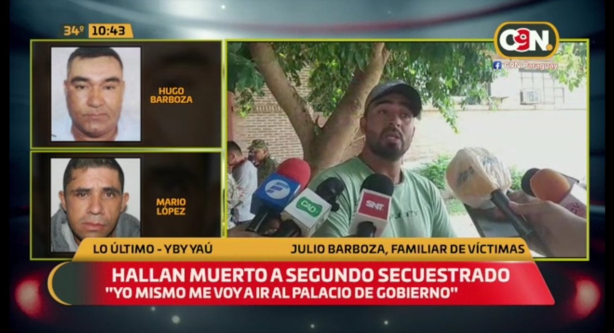C9NParaguay's tweet photo. 🔴 #Urgente | Secuestro y homicidio en Yby Yaú 📍.

"Yo mismo me voy a ir al Palacio de Gobierno" 🗣

#Ahora habla Hugo Barboza, hermano de uno de los secuestrados y asesinado por los criminales.

#OnLine 📲💻 https://t.co/QGCj2p3uOR https://t.co/y8MtIxAGMo