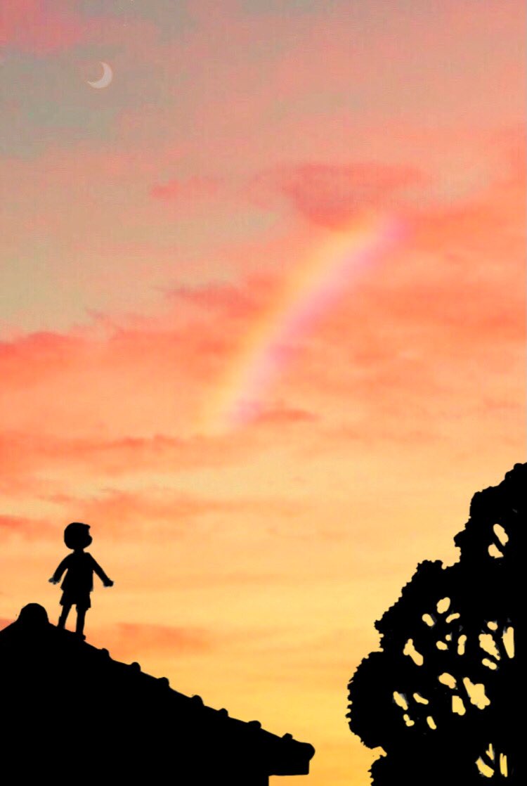 Kohoro Beautifulworld 以前 嵐さんのライブツアーに送った絵です 小さい時に屋根に上って見た 夕焼け空にかかった虹のこの景色が忘れられません 心が折れそうになった時は この景色を思い浮かべます すると不思議と心が 落ち着くんです T