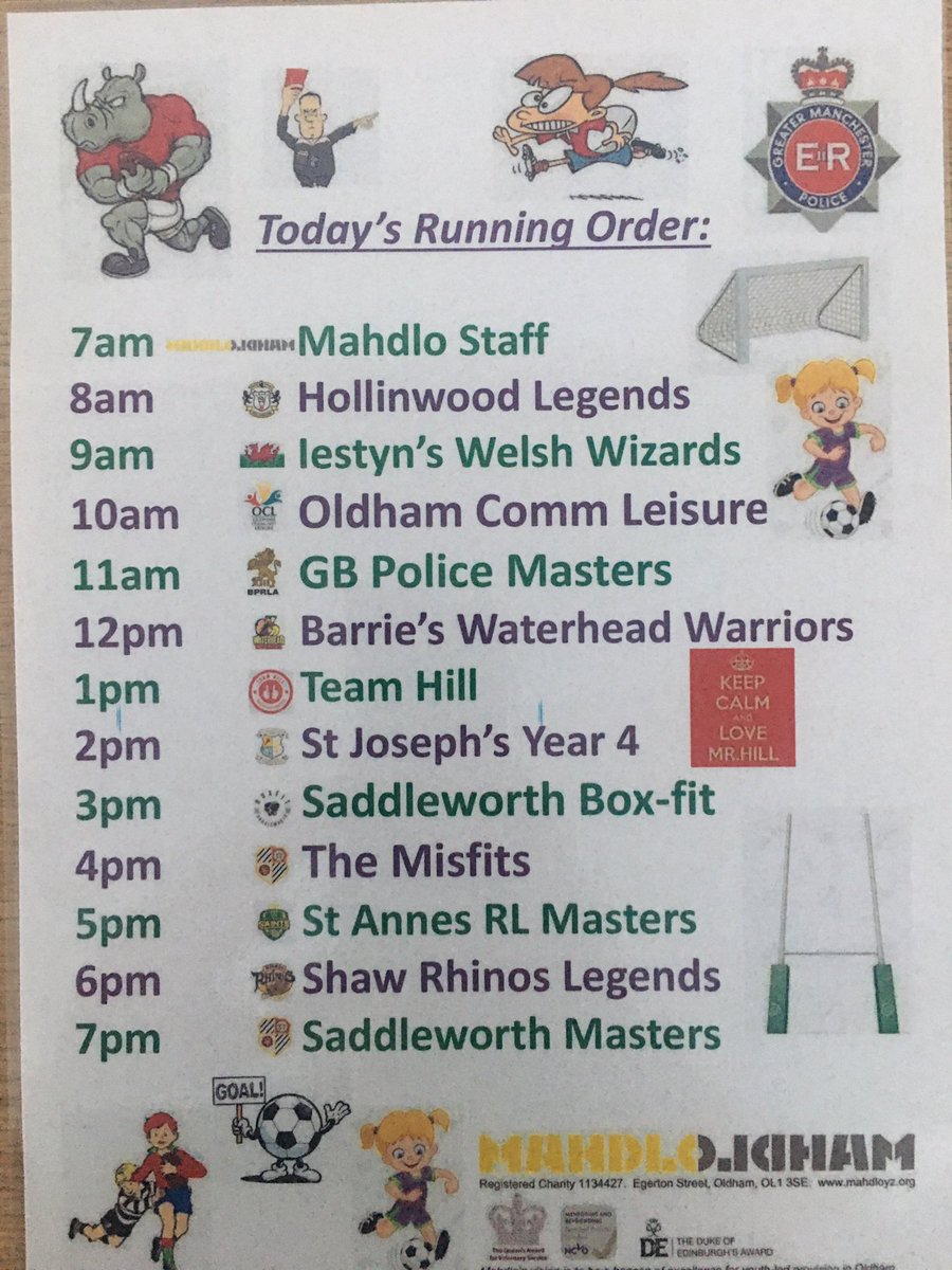 18 DAYS TO GO!! ⚽️ meets 🏉 for 13 hours! Saturday 15th January 2022 7am to 8pm. Fancy a run out? £10 to play for GMP or £5 for your team. Please contact <a href="/DannyAtherton13/">Danny Atherton</a> or @Barrowthonman All money raised to <a href="/mahdloyouthzone/">Mahdlo Youth Zone</a> 
<a href="/RLBarrieMc10/">Barrie McDermott 🏉</a> <a href="/chriswareing6/">Chris Wareing</a> <a href="/lucymahdlo/">Lucy Lees</a> <a href="/CCrossfield/">Claire Crossfield</a>