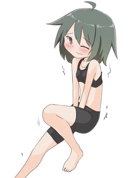 かけあしで我慢する女の子 