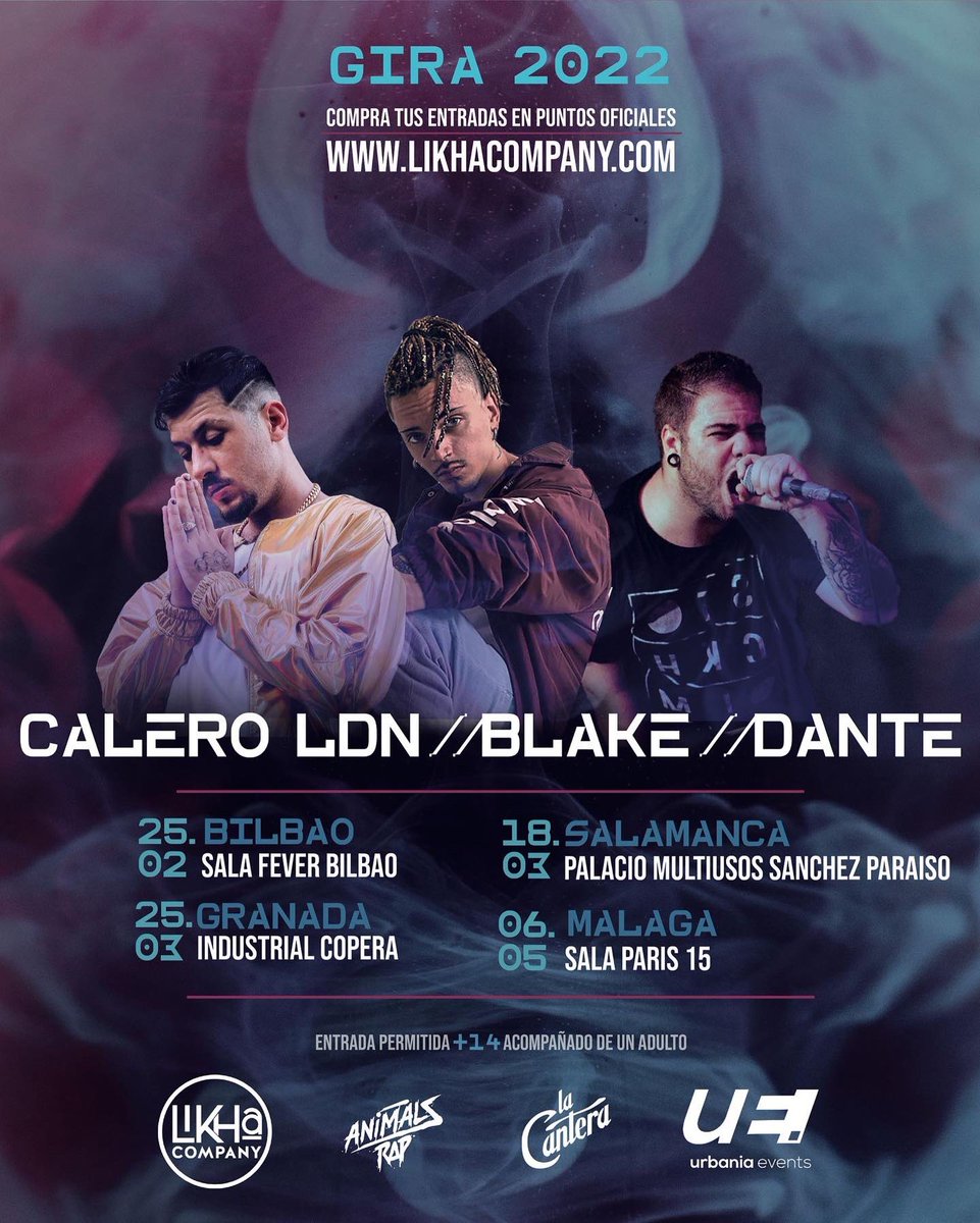 LikhaCompany's tweet photo. @blakegc + @caleroldn &amp; @danteacmusic -Gira 2022- Bilbao: 25 de febrero, Salamanca: 18 de marzo, Granada: 25 de marzo y Málaga: 06 de mayo. Consigue tus entradas en https://t.co/2q5qbAwuUL https://t.co/clmhUiyNDY