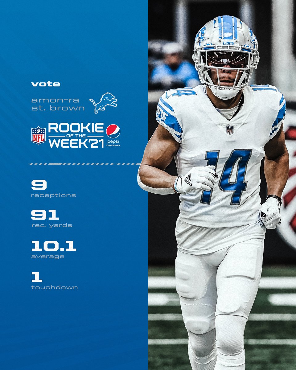Lions's tweet photo. #OnePride, it's time to vote.

@amonra_stbrown is nominated for @pepsi Rookie of the Week for Week 16‼️

RT for a #PepsiROW vote and get our guy his belt here:
https://t.co/dTrETrObnb https://t.co/DrsCwgWX1s