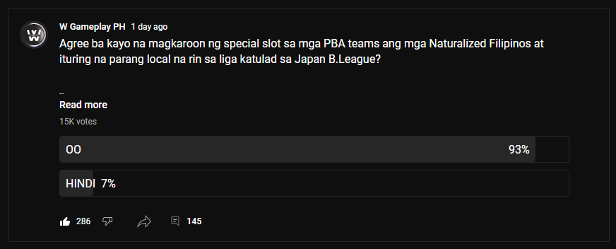 WGameplayPH's tweet photo. @DouthitMarcus @NDpunisher @pbaconnect For sure! I made a poll yesterday where 15K+ fans voted. The result, 9.3 of 10 PBA fans want Naturalized Filipinos to play in the PBA as local. https://t.co/wUmi6DDSEJ