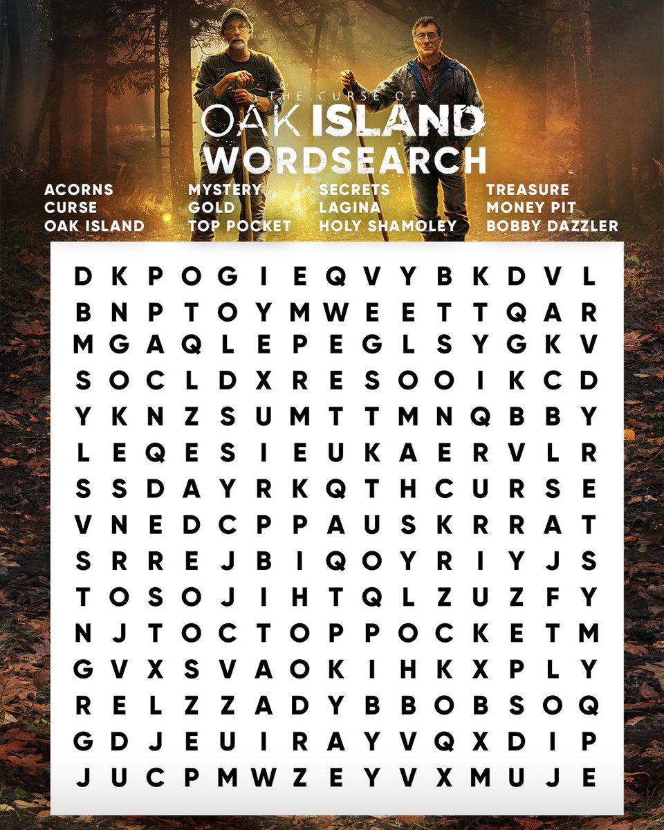 CurseOfOak's tweet photo. Although there is not a new episode tonight, we have a word search for you. Share your results with us. #CurseOfOakIsland

New episodes of The Curse of Oak Island return next week. https://t.co/fo7XCU3uSi