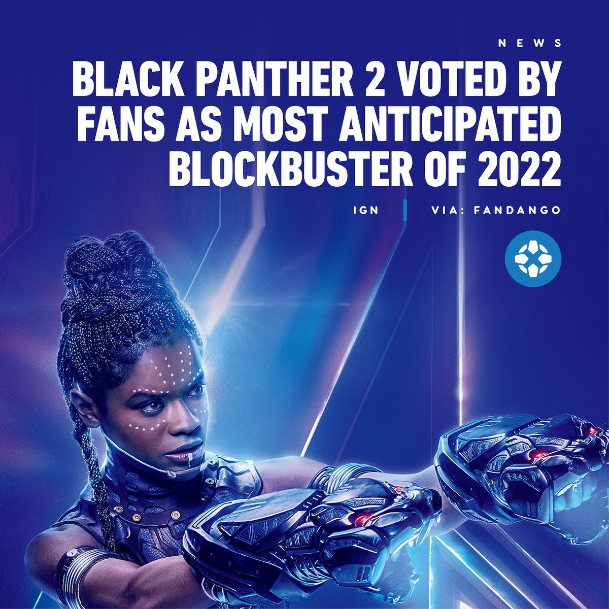 IGN's tweet photo. Fandango polled its users, asking them which blockbusters they're most excited to see in 2022, and Black Panther: Wakanda Forever ran away with the most votes. What are you most excited to see next year? https://t.co/Yxw2QgkTQJ