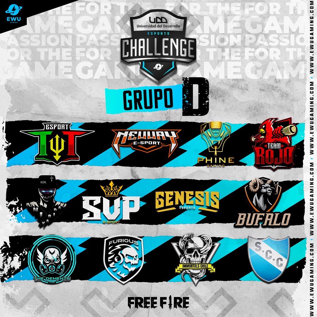 EWUGamingMobile's tweet photo. 🔊Estos son los 4 grupos que hoy desde las 21h animarán la batalla de #FreeFire en los 🔥@UDD_cl eSports Challenge🔥

📺 Sigue todo por nuestros canales de YouTube, Twitch y Facebook ⚡️EWU Gaming⚡️

#freefire #gaming #esports #udd #ewugaming https://t.co/1W2fipMGjy
