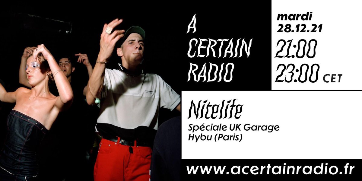 CE SOIR SUR acertainradio.fr ! 
▶ 21H / NITELIFE Spéciale UK Garage avec <a href="/Hybu/">Hybu</a> (Paris)
Cette émission est un test de résistance pour voir si vous arriverez a rester désormais assis en présence de musique amplifiée et répétitive.