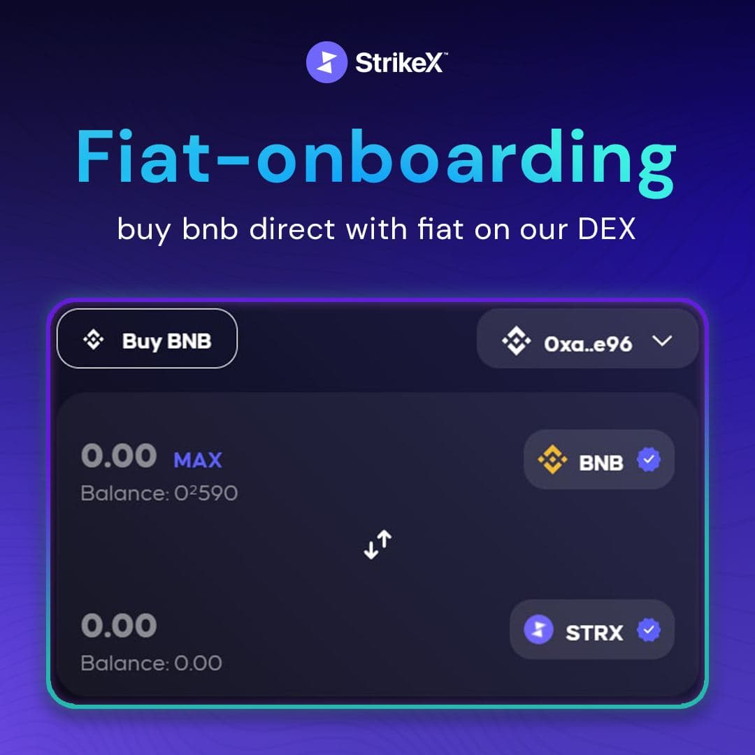TradeStrikeBVI's tweet photo. 🚨NEWS! 

We are thrilled to announce the inclusion of Fiat on-Ramp &amp; Swaps with our imminent DEX update!! 🥳

#StrikeX $STRX #cryptocurrency #BSC https://t.co/5Va2tT4PkI