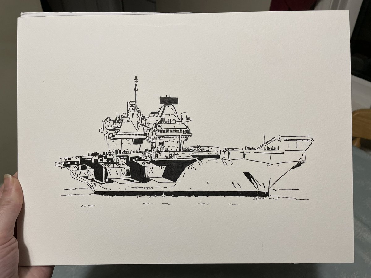 indigozuluink's tweet photo. Mustered the smallest amount of energy to doodle an A4 picture of @HMSPWLS! She’s such an engineering masterpiece and the first aircraft carrier I’ve been fortunate to go on.
#aircraftcarrier #royalnavy #queenelizabethclass #surfacefleet #hmsprinceofwales #hmspwls https://t.co/Wgb7rTT14U
