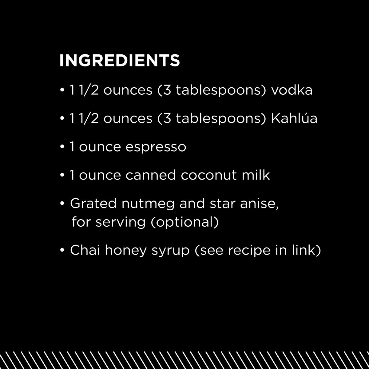 chattersondrive's tweet photo. Holiday season means it’s time for some cozy homemade drinks! From the comfort of our home, our team is creating this unique and festive Espresso Martini with a hint of chai.
. 
Cheers to Half Baked Harvest for this sweet drink idea! https://t.co/K8aeMhiYq4