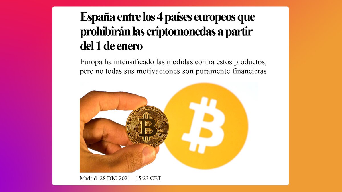 Wincy_Gamers's tweet photo. 🔴 #ÚLTIMAHORA |  #España entre los 4 países europeos que prohibirán las #criptomonedas a partir del 1 de enero.

📰 https://t.co/5fGJTJFUpJ https://t.co/RjltVO6scd