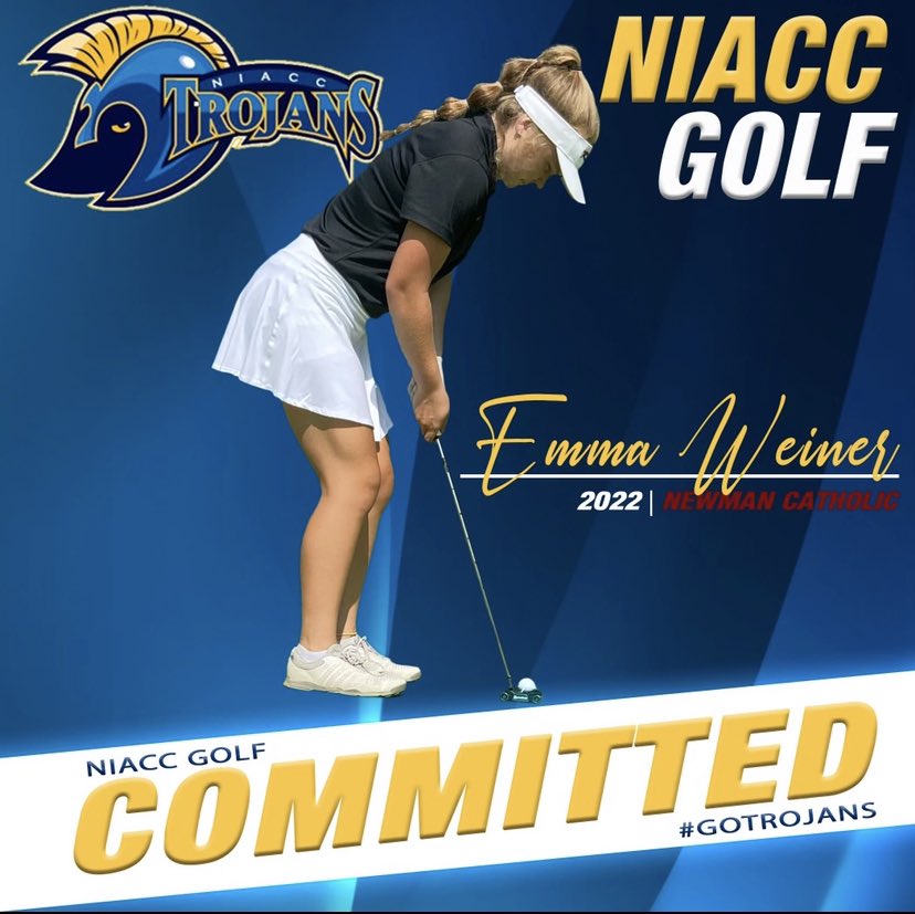 emma_weiner's tweet photo. I am very excited to announce that I will be continuing my academic and golf career at NIACC. A big thanks to my family, coaches, teammates, trainer, and everyone else who has supported me. Go Trojans 💛💙 https://t.co/u2z3U6uQI8