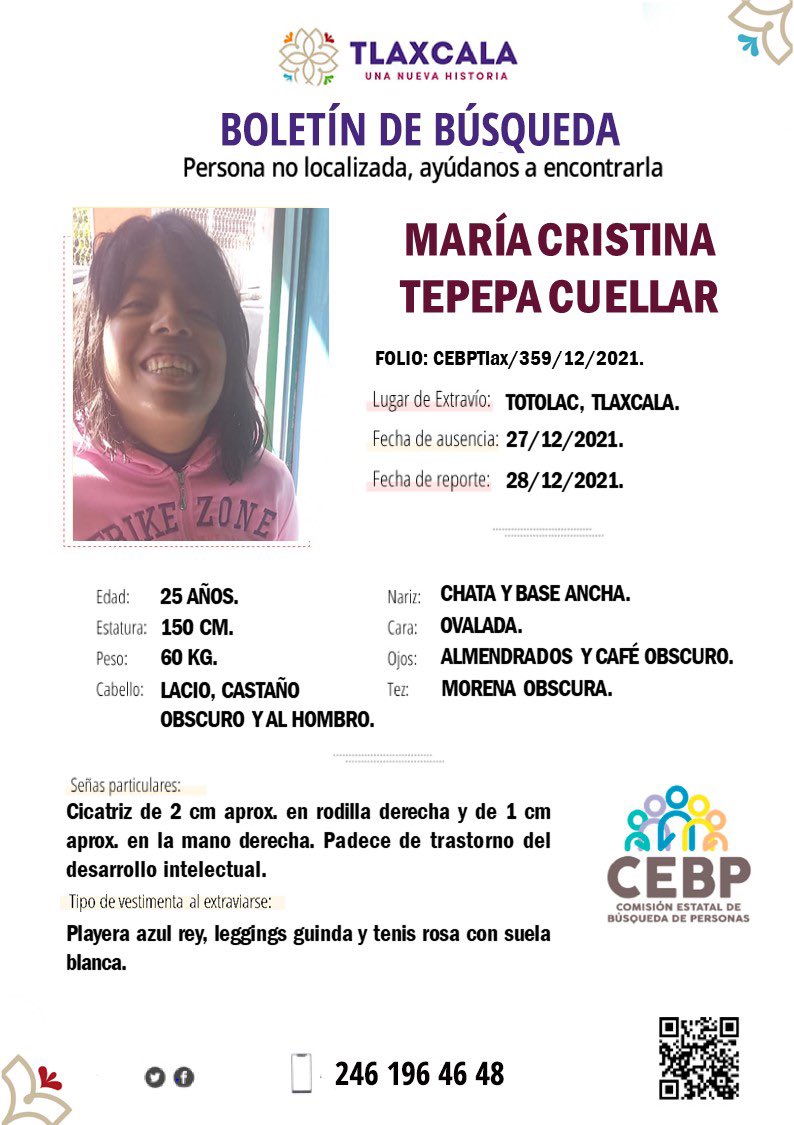 BusquedaTlax's tweet photo. ¡Ayúdanos a localizarla! 

¡TU PARTICIPACIÓN ES MUY IMPORTANTE!

#EstámosTodos
#TodosEnLaBúsqueda
#Tlaxcala
#TodoMéxico https://t.co/Ncz09oCHXQ