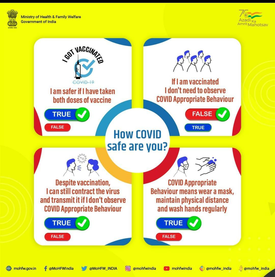NISHTHA_CPHC's tweet photo. True or False ✔️ ❌

These simple actions can save yours and your dear ones life! 

Opt these life saving answers now to make #India stronger against #Covid19
@MoHFW_INDIA @usaid_india @Jhpiego @swatim80 https://t.co/37FCEX16vN