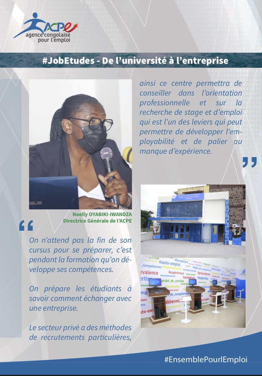 « On attend pas la fin de son cursus pour se préparer, c’est pendant la formation qu’on développe ses compétences…»

C’est sur ces mots de la Directrice Générale que nous vous souhaitons une excellente semaine.

#JobEtudes
#ChezMoiAuCongo
#EnsemblePourlEmploi 🖇 💼