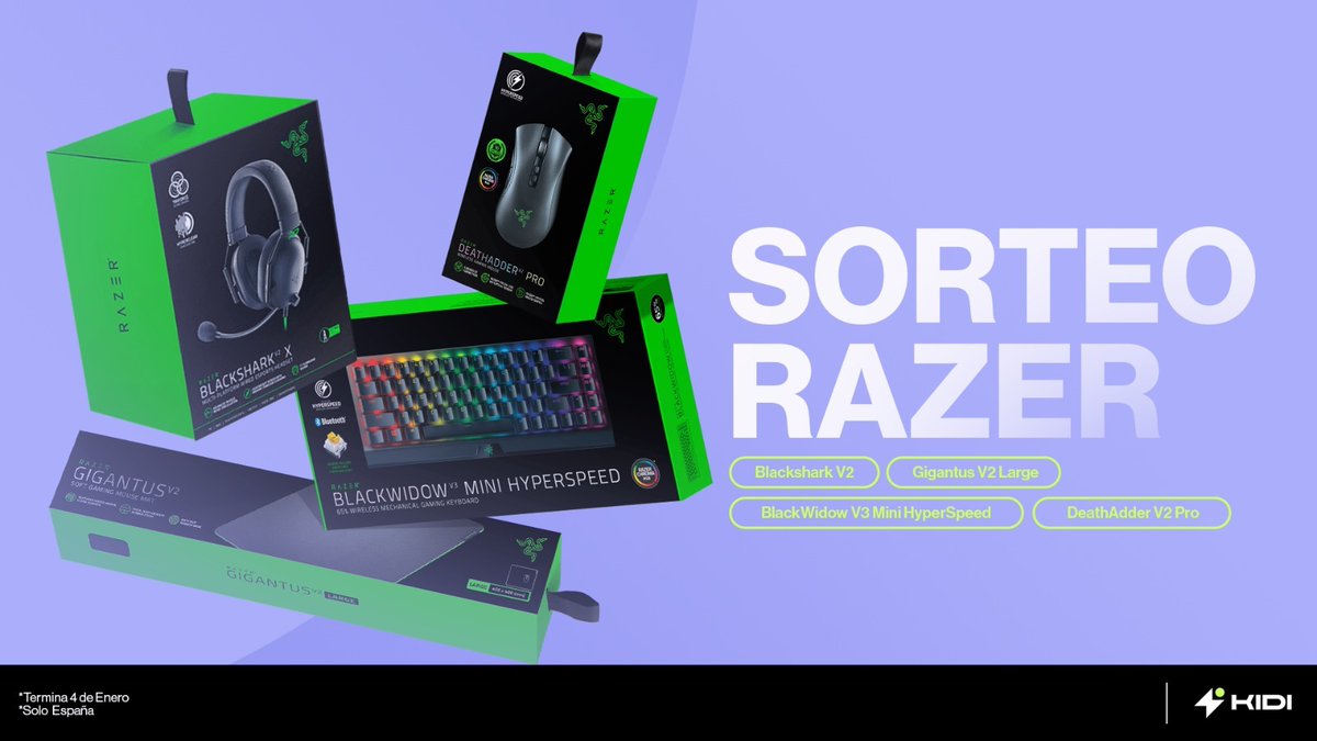 KidiIRL's tweet image. 🎄Sorteo Navideño con @RazerES🎄

▶️Razer Blackshark V2
▶️Razer Gigantus V2 Large
▶️Razer Blackwidow V3 Mini Hyperspeed
▶️Razer Deathadder V2 Pro

➡️ Follow @KidiIRL y @RazerES 
➡️ Rt al tweet

Suerte 🍀
#RazerAmbassadors 🐍
Acaba el día 4 de Enero 2022
🇪🇸