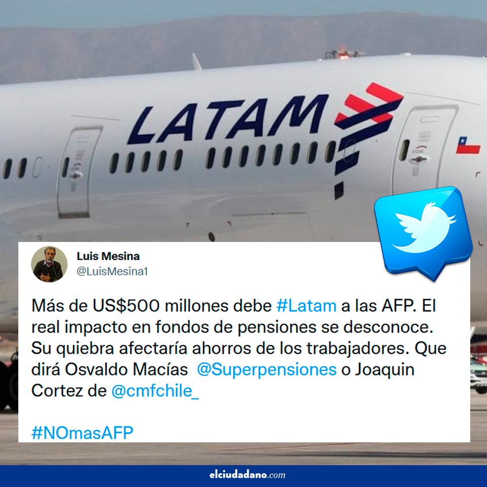 andres20ad's tweet photo. Que las AFPs hayan invertido 500 millones de dólares en una empresa al borde de la quiebra como LATAM es grave. Que @latercera cuyo dueño huye de los acreedores, haya recibido más de 6 mil millones de las AFPs es igual de grave. Eso explica que la prensa no hable nada del caso. https://t.co/nfBelLIdRY