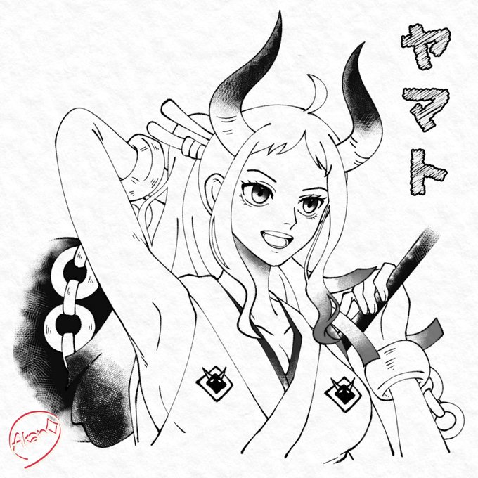 【ラクガキ】一気に貯まった一年分のわんぴ漫画全部読んだ結果やまと描いた👹👹👹 