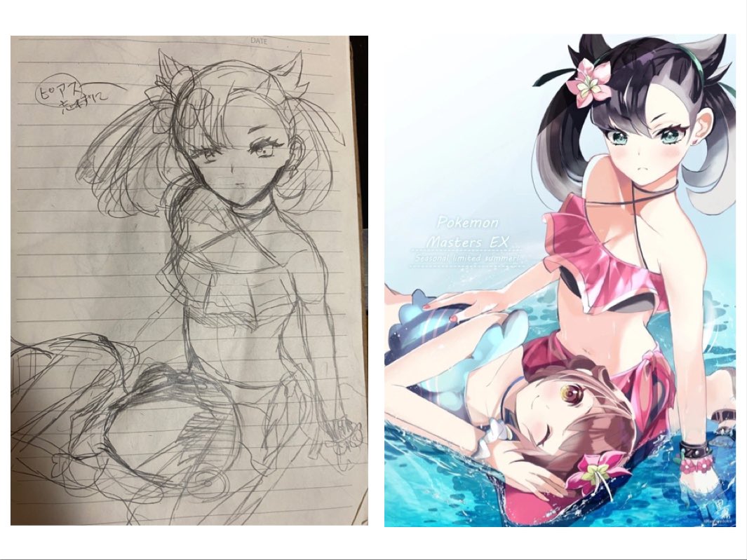 画像欄に残ってたので下描きと完成の比較を載せておきます。 