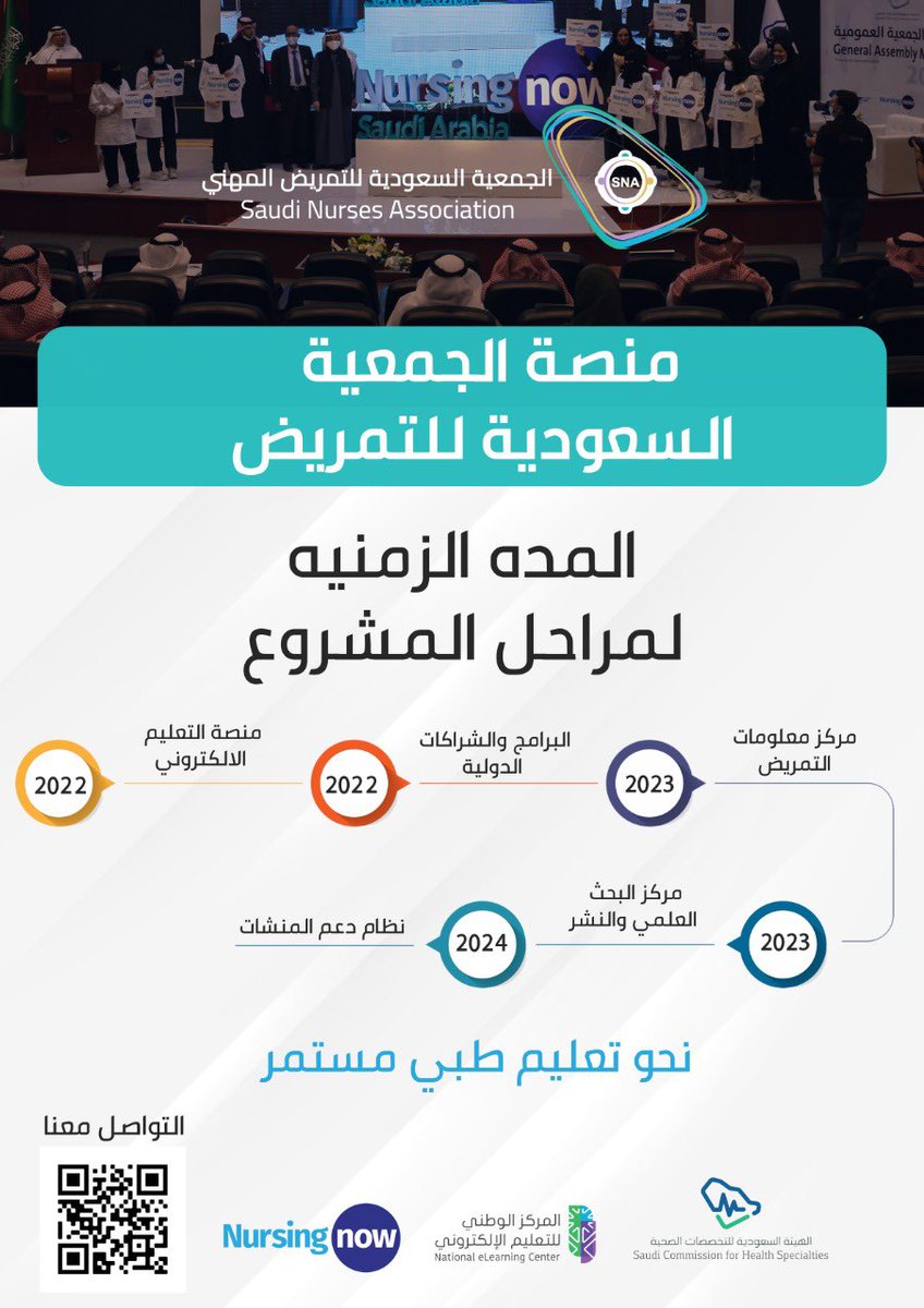 Saudi_Nurses's tweet photo. تدشين المرحلة الاولى من مشروع منصة الجمعية السعودية للتمريض التعليمية الإلكترونية ضمن فعاليات المؤتمر الدولي السنوي الأول للجمعية بعنوان #افاق_جديدة_لمهنة_التمريض في السعودية: الطريق نحو #رؤية_2030 والتي تهدف الى توفير دورات ومحاضرات وورش عمل ومؤتمرات بشكل دوري للتمريض في المملكة https://t.co/l6rDkzCdH2