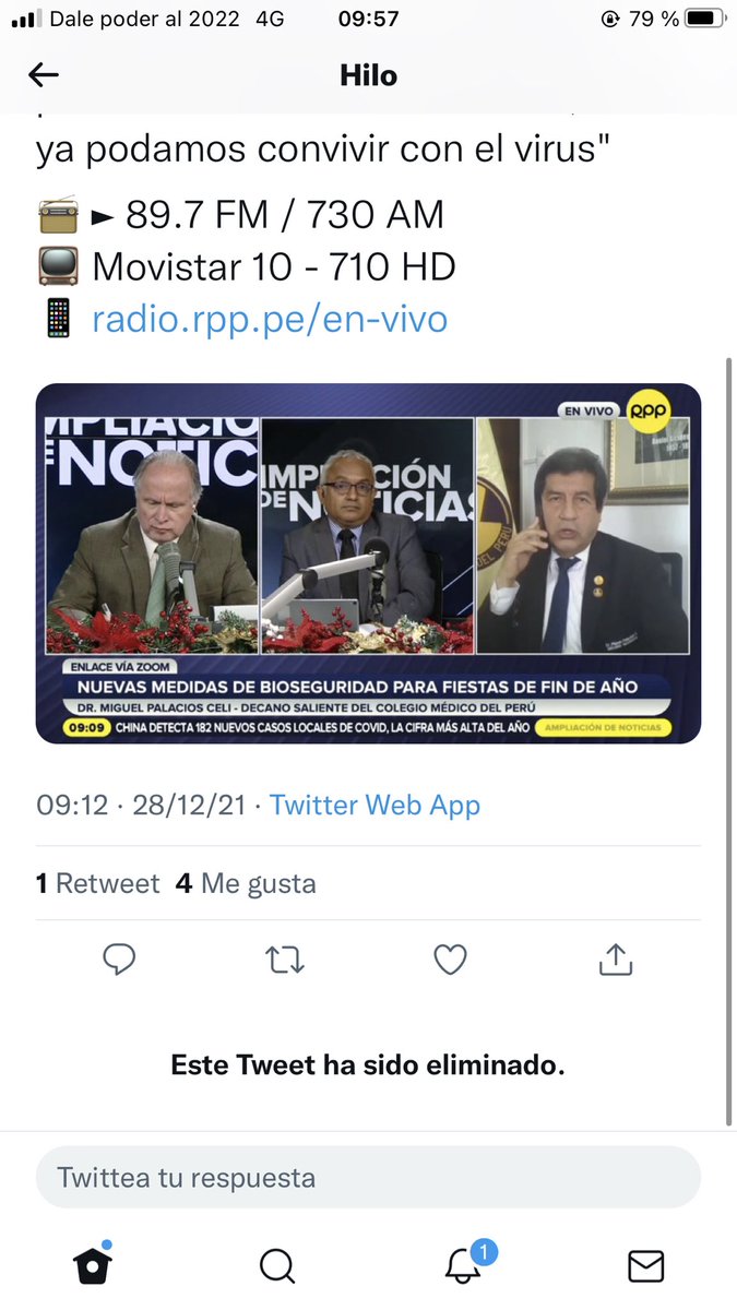 Oe @RPPNoticias, ¿por qué eliminaste este tuit? ¿Porque no da miedo sino que muestra que la pandemia está llegando a su fin así que el negocio de las vacunas y el control social se les cae? Sí, fue por eso.