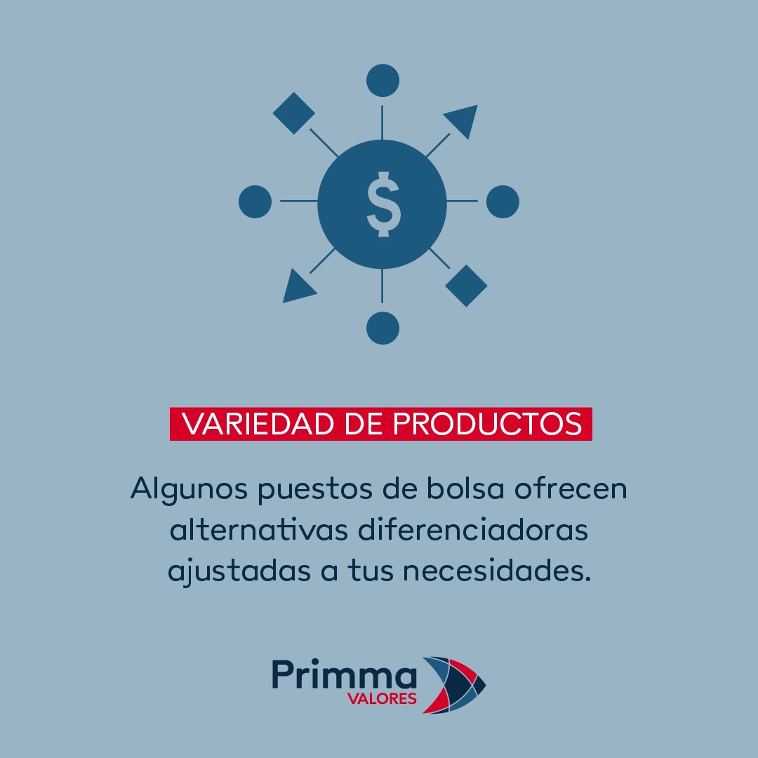 Uno de los criterios para elegir un puesto de bolsa y acceder al mercado de valores es la variedad en la oferta de productos. Algunos puestos de bolsa ofrecen alternativas a la medida de tus necesidades, además de los productos de uso frecuente.

Ingresa a primmavalores.com
