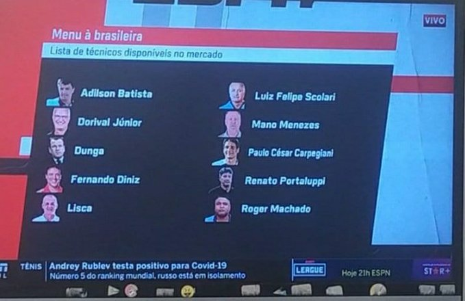 FutFutebolista's tweet photo. Os técnicos disponíveis no mercado brasileiro.

Alguém serve no seu time? https://t.co/YVPgYJSwoJ