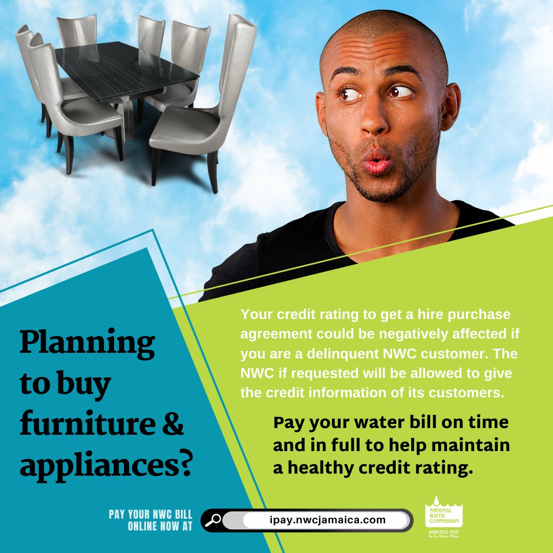 NWCjam's tweet photo. #TipTuesday | Planning to buy furniture? Your credit rating to get a hire purchase agreement could be negatively affected if you are a delinquent NWC customer. The NWC if requested will be allowed to give your credit information, so pay on time as #goodcreditmatters! https://t.co/4NJ4W1KbNH