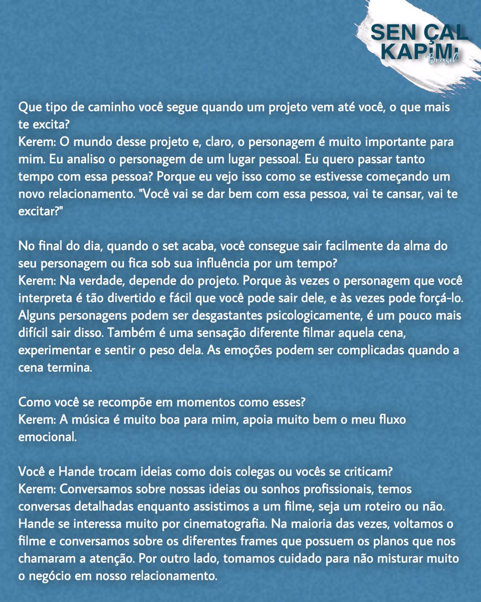 SenCalKapimiBr's tweet photo. [📃] “Hande se interessa muito por cinematografia. Na maioria das vezes, voltamos o filme e conversamos sobre os diferentes frames. Por outro lado, tomamos cuidado para não misturar muito o negócio em nosso relacionamento.” 

• #KeremBürsin • #KeremBürsinXAlem https://t.co/OWUu210tbR